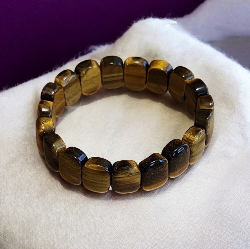 Tiger Eye natural Stone Bracelet Brown Gemstone Stretch Bracelet Men or Women